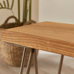 Wooden Sofa Side Table With Steel Hairpin Legs -  Rustic Sidetable/nightstand Made From Solid Wood - 60Cm (L) Off The Grain - thumbnail 2