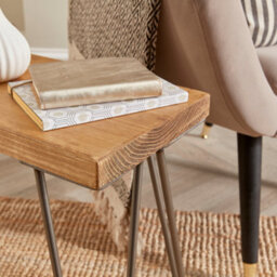 Wooden Sofa Side Table With Steel Hairpin Legs -  Rustic Sidetable/nightstand Made From Solid Wood - 60Cm (L) Off The Grain - thumbnail 3