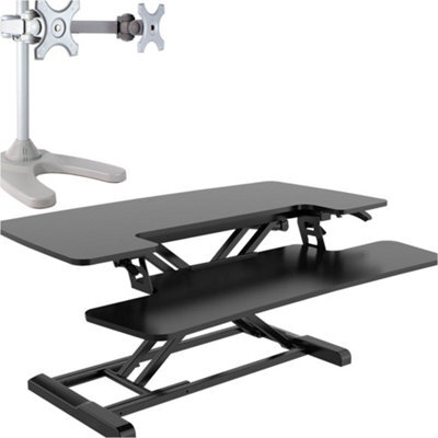 Loops Height Adjustable Sit-Stand Desk Converter With Dual Monitor Bracket Set For Ergonomic Workspace - image 1