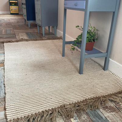 Second Nature Online Colva Thin Rug Cotton And Jute Yarn In Natural Striped Design / 90 Cm X 150 Cm - image 1