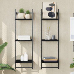 Berkfield 3-Tier Wall Shelves With Bars 2 Pcs Black 30X25X100 Cm - thumbnail 1