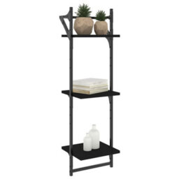 Berkfield 3-Tier Wall Shelves With Bars 2 Pcs Black 30X25X100 Cm - thumbnail 3