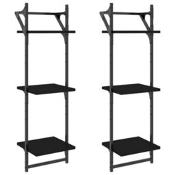 Berkfield 3-Tier Wall Shelves With Bars 2 Pcs Black 30X25X100 Cm - thumbnail 2