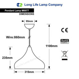 Long Life Lamps Company Modern Ceiling Pendant Light Blue Metal Dome Lamp Shade M0077 - thumbnail 2