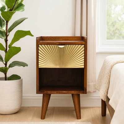 Wyld Haus Bolzano Art Deco Mini Bedside Table, Mango Wood, 1 Drawer With Brass-Plated Front - image 1