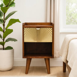 Wyld Haus Bolzano Art Deco Mini Bedside Table, Mango Wood, 1 Drawer With Brass-Plated Front - thumbnail 1