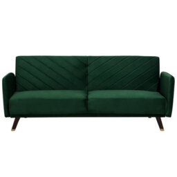 Beliani Sofa Bed 3 Seater Senja Velvet Emerald Green - thumbnail 1