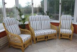 Garden Market Place Gardenmarketplace Portofino Cane Conservatory Furniture 3 Piece Suite - 2 Chairs And A Sofa- Striped Fabric - thumbnail 2