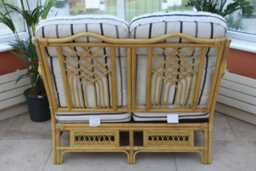 Garden Market Place Gardenmarketplace Portofino Cane Conservatory Furniture 3 Piece Suite - 2 Chairs And A Sofa- Striped Fabric - thumbnail 5
