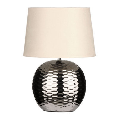 Orsina Dimple Effect Table Lamp In Chrome With Fabric Shade, Elegant Ceramic Base With Raised Dimple Design, 40W - image 1