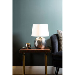 Orsina Dimple Effect Table Lamp In Chrome With Fabric Shade, Elegant Ceramic Base With Raised Dimple Design, 40W - thumbnail 2