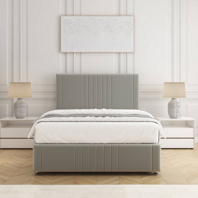 Bsspoke Hazel Divan Bed Set Silver Plush Velvet 24Inch Headboard & Footboard Mattress No Drawers In 3Ft 4Ft 4Ft6 5Ft 6Ft - image 1