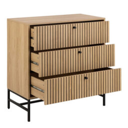 Wyld Haus Bjork Wide 3-Drawer Chest In Natural Oak Effect With Matt Black Base - thumbnail 2