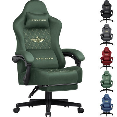 Gtplayer Fabric Gaming Chair, Ergonomic Computer Chair With Footrest And Lumbar Support Height Adjustable Home Office Chair, Green - image 1