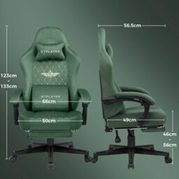 Gtplayer Fabric Gaming Chair, Ergonomic Computer Chair With Footrest And Lumbar Support Height Adjustable Home Office Chair, Green - thumbnail 3