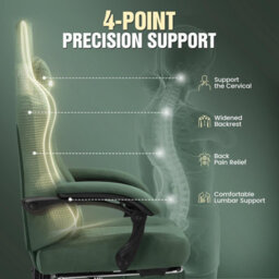 Gtplayer Fabric Gaming Chair, Ergonomic Computer Chair With Footrest And Lumbar Support Height Adjustable Home Office Chair, Green - thumbnail 7