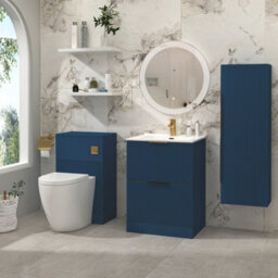 Royal Bathrooms Evora 600mm Midnight Blue Fluted Floor Standing Bathroom Vanity Unit 2 Drawer Cabinet With Ceramic Basin & Brushed Brass Handles - thumbnail 4