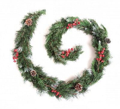 Best Artificial 6Ft Deluxe Frosted Christmas Garland With Pine Cones & Winter Red Berries Banister Fireplace Staircase - image 1