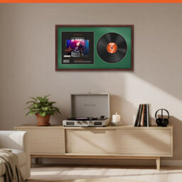 "30X17"" Rose Wood Classic Vinyl Record Frame With Emerald Mount For 12 Inch Lp Album Cover & Disc - Ak Frames" - thumbnail 8