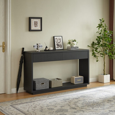 Matteo Modern Fluted Hallway Console Table, 150Cm Wide - Black - image 1