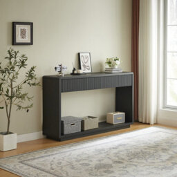 Matteo Modern Fluted Hallway Console Table, 150Cm Wide - Black - thumbnail 6