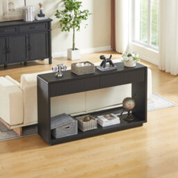 Matteo Modern Fluted Hallway Console Table, 150Cm Wide - Black - thumbnail 7