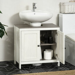 Kleankin Bathroom Sink Cabinet, Freestanding Under Sink Cabinet Adjustable Shelf - thumbnail 7