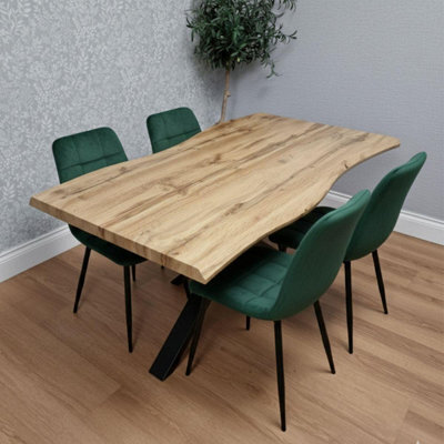 Kosy Koala Modern Dining Table With 4 Green Velvet Tuffted Chairs Kitchen Furniture - image 1