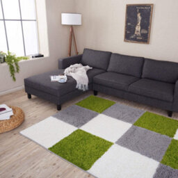 The Rugs Green Grey And Ivory Soft Checkerboard Design Fluffy Shaggy Rugs And Runners High Pile Living Room Kitchen Hallway 381 - thumbnail 6