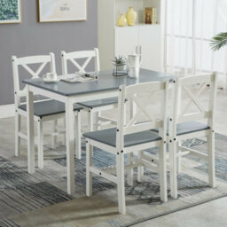 MCC Direct Solid Wooden Kitchen Dining Table And 4 Chairs Set Grey By Mcc