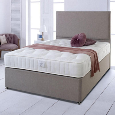 Divan Base Direct Shire Essentials 1000 Pocket Sprung Tufted Divan Bed Set 4Ft Small Double 4 Drawers- Wool Bronze - image 1