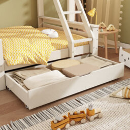 Abrihome Kids Bunk Bed With Slide & Storage - Wooden Treehouse Cabin Bed, Twin Size (90+135)X190Cm, White Solid Wood - thumbnail 8
