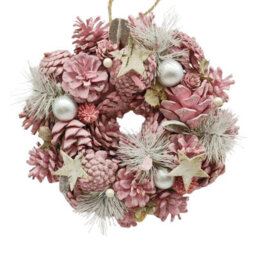 Urbn-Living Urbnliving 25Cm Pink & Silver Christmas Wreath Festive Decoration With Jute Hanger Traditional Pinecone Décor