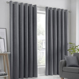 Fusion Strata Charcoal Triple-Woven Dimout Eyelet Curtains