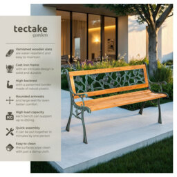 Tectake Garden Bench Marina - 2-Seater, Wood And Cast Iron, 124 X 52 X 74 Cm - Brown - thumbnail 2