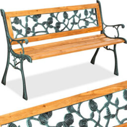 Tectake Garden Bench Marina - 2-Seater, Wood And Cast Iron, 124 X 52 X 74 Cm - Brown - thumbnail 1