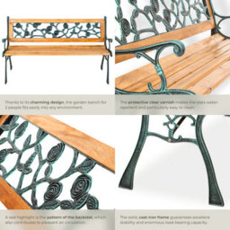 Tectake Garden Bench Marina - 2-Seater, Wood And Cast Iron, 124 X 52 X 74 Cm - Brown - thumbnail 5