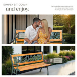 Tectake Garden Bench Marina - 2-Seater, Wood And Cast Iron, 124 X 52 X 74 Cm - Brown - thumbnail 7
