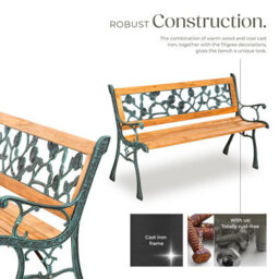 Tectake Garden Bench Marina - 2-Seater, Wood And Cast Iron, 124 X 52 X 74 Cm - Brown - thumbnail 4