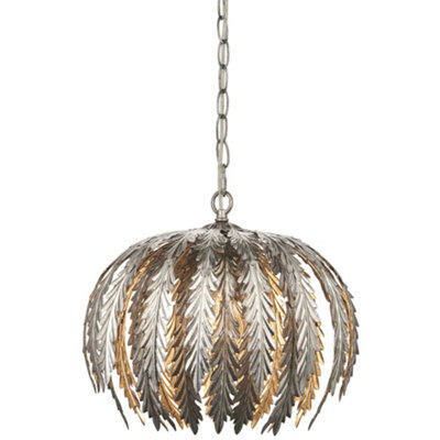 Small Ornate Silver Ceiling Pendant Light Fitting Decorative Layered Leaf Design - image 1
