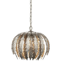 Small Ornate Silver Ceiling Pendant Light Fitting Decorative Layered Leaf Design - thumbnail 1
