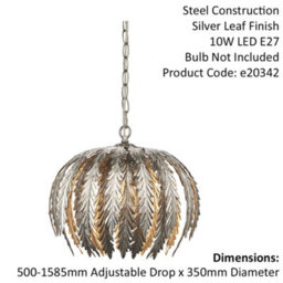 Small Ornate Silver Ceiling Pendant Light Fitting Decorative Layered Leaf Design - thumbnail 2