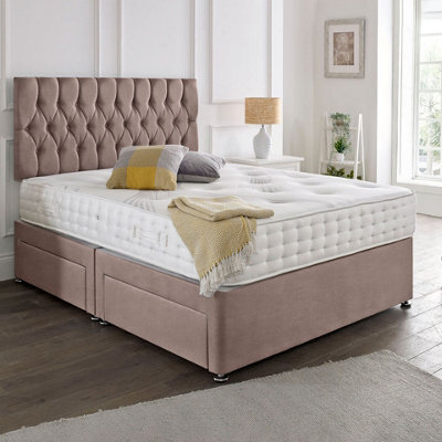 Dining Tables Beirut Matching Headboard Divan Set, 2 Drawer On Same Side With Sprung 1500 Comfort Mattress - Plush Dusty Pink - Double - image 1