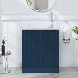 Royal Bathrooms Evora 700mm Midnight Blue Fluted Floor Standing Countertop Vanity Unit 2 Door With Nova Basin