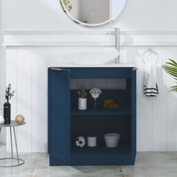 Royal Bathrooms Evora 700mm Midnight Blue Fluted Floor Standing Countertop Vanity Unit 2 Door With Nova Basin - thumbnail 3