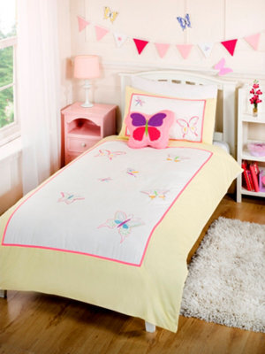 Sweet Dreams Butterfly Applique Cotton Single Duvet Cover Set With Pillowcases  Multi