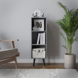 Urbn-Living Urbnliving 80Cm Height 3 Tier Grey Wooden Storage Cube Bookcase Scandinavian Style Black Legs - thumbnail 3
