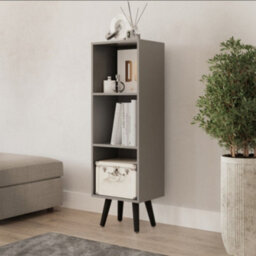 Urbn-Living Urbnliving 80Cm Height 3 Tier Grey Wooden Storage Cube Bookcase Scandinavian Style Black Legs - thumbnail 2