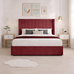 Luxury Red Plush Milan Single Bed Frame With Mattress 54 Inches Wingback Headboard 2 Footend Storage Drawers - thumbnail 4