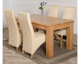 That's Furniture Dakota 152 X 87 Cm Chunky Medium Oak Dining Table And 4 Chairs Dining Set With Lola Ivory Leather Chairs - thumbnail 1